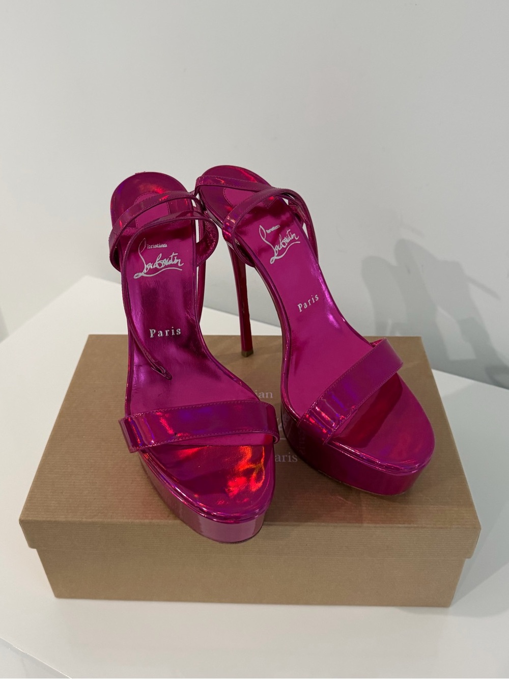 Christian Louboutin Metallic Strappy Platform Heels - Picture 3 of 4